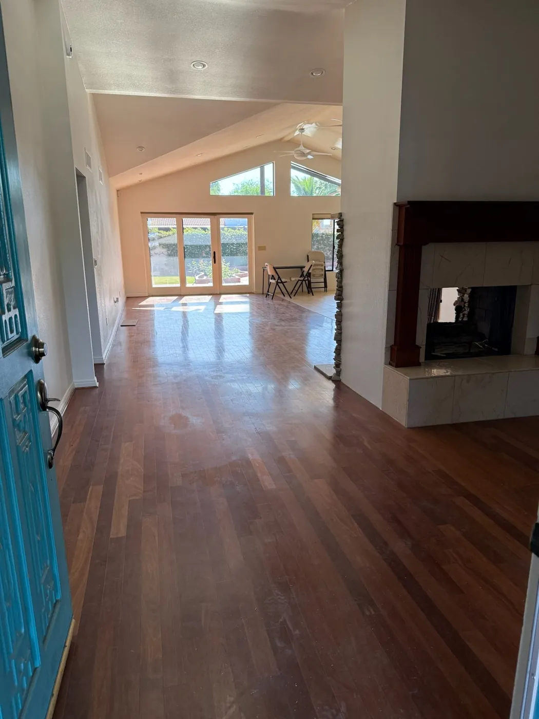 Reopened living space with hardwood carried through