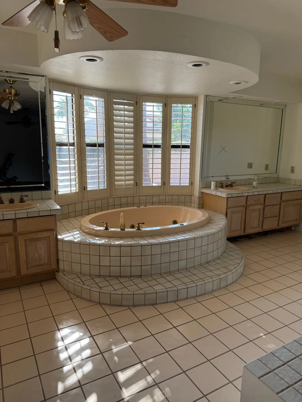The same bathroom from the vanity, before any work began