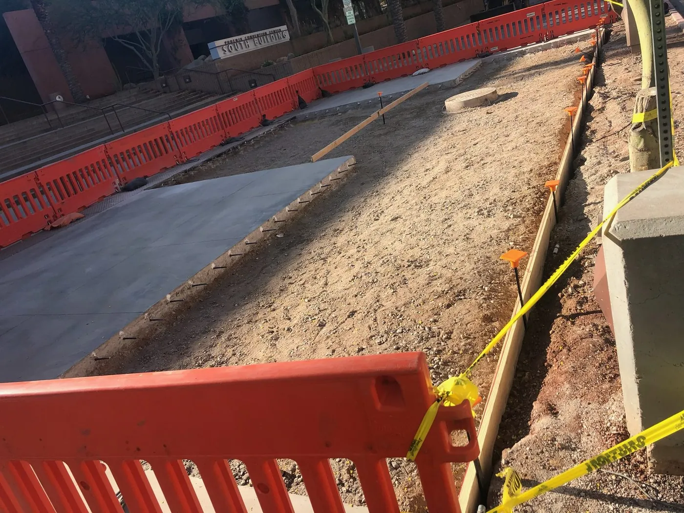 Walkway pour kept open and barricaded while the site stayed in use